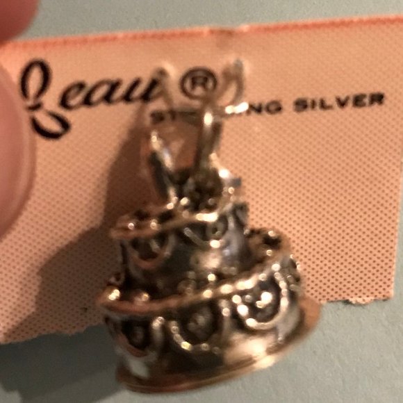 Sterling Silver Leaf Birthday Cake Charm - Picture 2 of 7